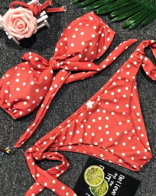 Knot Polka-Dot Bikinis Swimwear