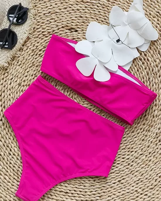 Applique Split-Joint Padded One-Shoulder Swimsuits Bikini Swimsuit