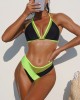 Padded Mesh Contrast Color Halter-Neck Bikini Swimsuit