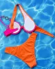 Color-Block Hollow Padded One-shoulder Bikini Swimsuit