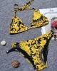 Padded Backless Bandage Floral Printed V-Neck Bikini Swimsuit