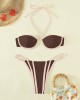 Padded Backless Hollow Leopard Halter-Neck Bikini Swimsuit