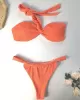 Ribbed Solid Color Padded One-Shoulder Bikini Swimsuit