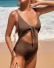 Solid Color Hollow Bandage One-Piece Swimwear