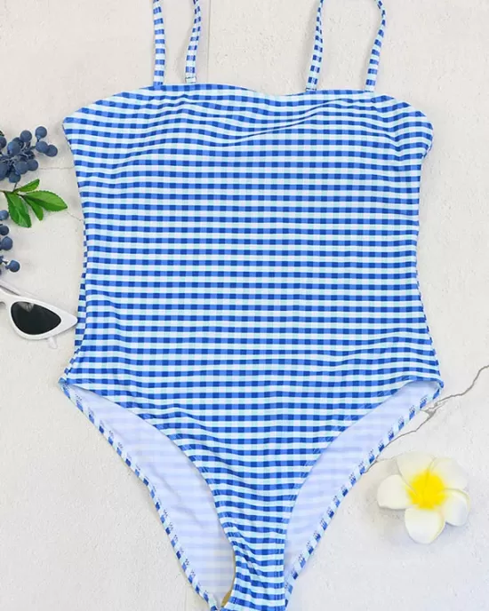 4 Color Fresh Plaid One-Piece Swimsuit