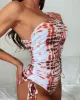 One-Shoulder Drawstring Irregular-Printed One-Piece Swimwear