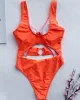 Solid Color Metal Ring One-Piece Swimwear