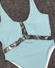 Solid Color See-Through Split-Joint U-Neck One-Piece Swimwear