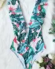 Floral Falbala Backless  One-Piece Swimsuit