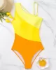 Color-Block Hollow Padded Spaghetti-Neck One-Piece Swimwear