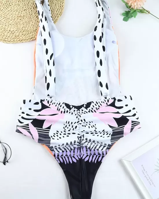 Sleeveless Padded Backless Leopard Print One-Piece Swimwear