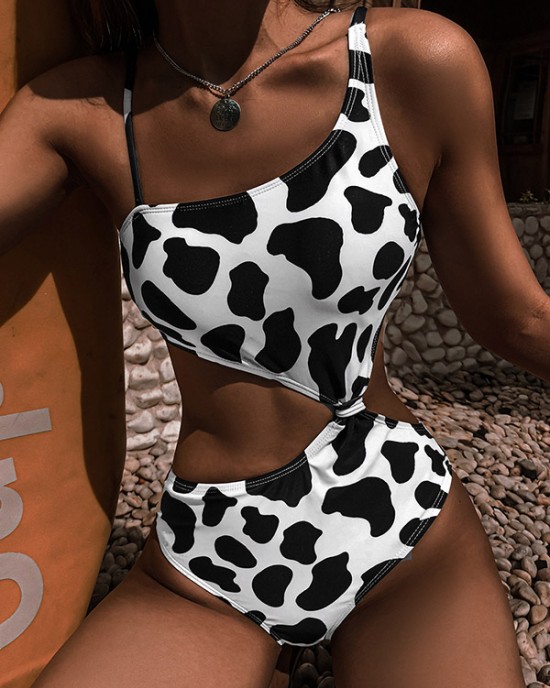 Monokini Sleeveless Black Printed Padded One-Piece Swimwear