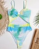 Tie-Dyed Split-Joint Hollow Slim Spaghetti-Neck One-Piece Swimwear