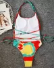 Color Blooming Spaghetti-Neck Padded Backless Bandage One-Piece Swimwear