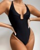 Sexy U-Neck Solid Color One-Piece Swimwear