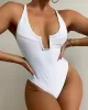 Sexy U-Neck Solid Color One-Piece Swimwear