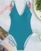 Solid Color V-Neck Decoration One-Piece Swimwear