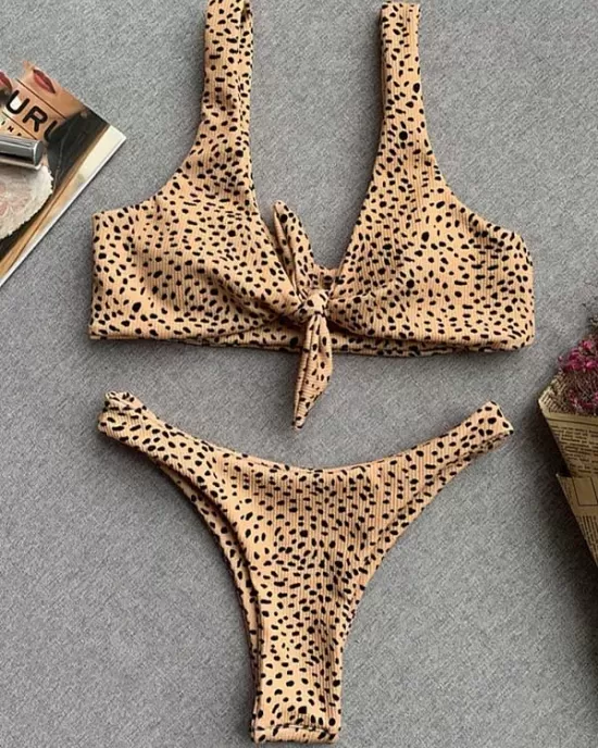 Leopard Print Backless One-Piece Swimsuit