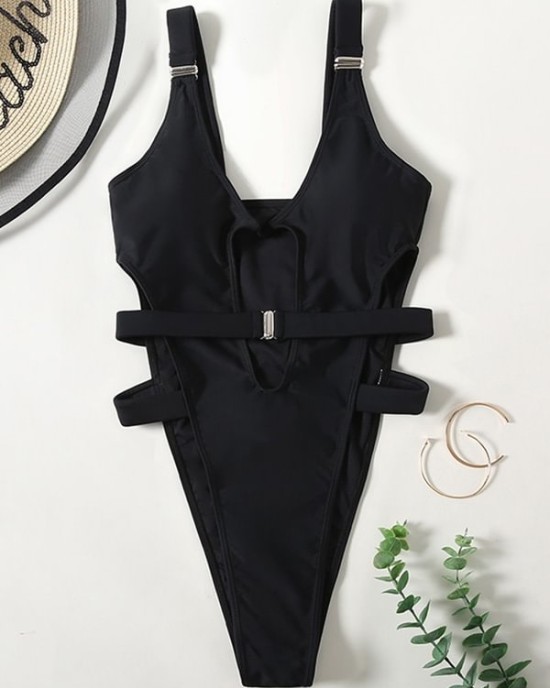 Sexy Sleeveless Split-Joint Hollow Monokini Swimwear