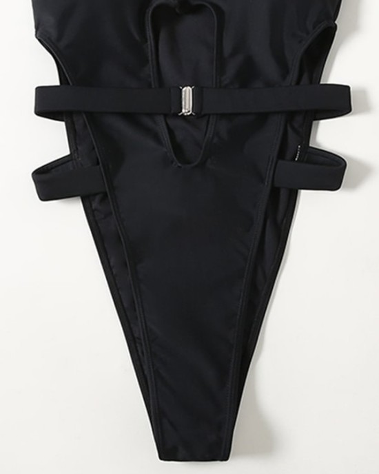 Sexy Sleeveless Split-Joint Hollow Monokini Swimwear