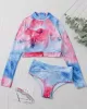 Tie-Dyed Long Sleeve High-Waisted Split Rash Guards