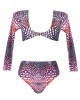 Abstract Printed Long Sleeve Tankini Split Bikini Swimsuit