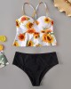 Floral-Print Underwired Falbala Split Bikini Swimsuit