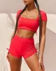 Solid Color Short Sleeve Sporty Split Tankini Swimsuit