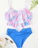 Gradient Printed Falbala Tiered Split Tankini Swimsuit