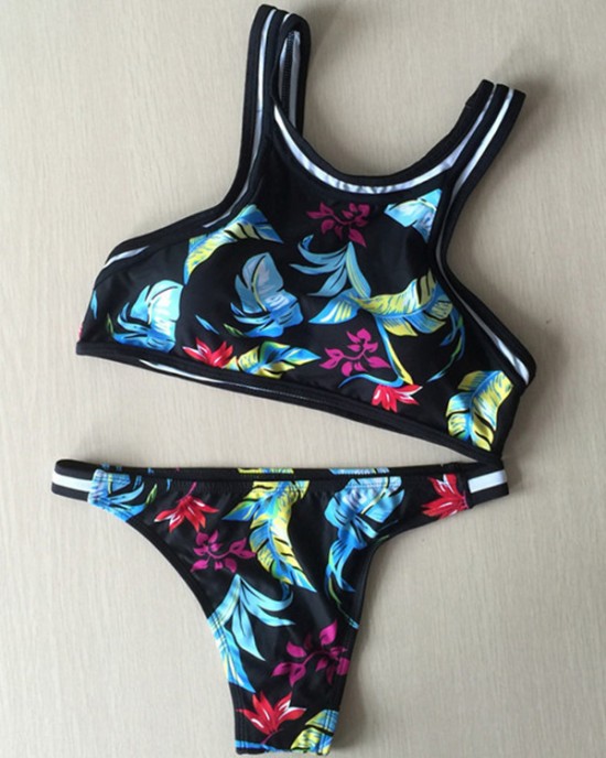 Sports Style Floral Bralette Tankini Swimwear