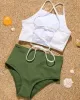 Sleeveless Solid Color Bandage High-Waisted Tankini Swimwear