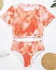 Short Sleeve Tie-Dyed High-Waisted Tankini Swimwear