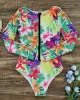 Fashion Floral Print Zipper Sexy  One-Piece Wetsuit Swimwear