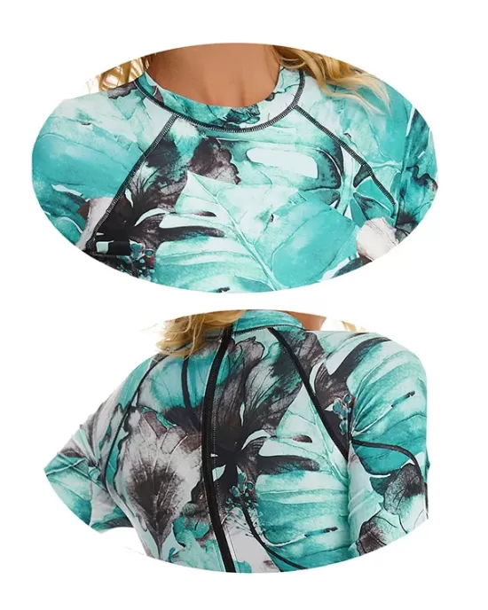 Floral Printed Ink Style Long Sleeves Zipper One-Piece Wetsuits