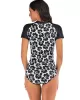 Floral-Print Split-Joint Short Sleeve Wetsuit