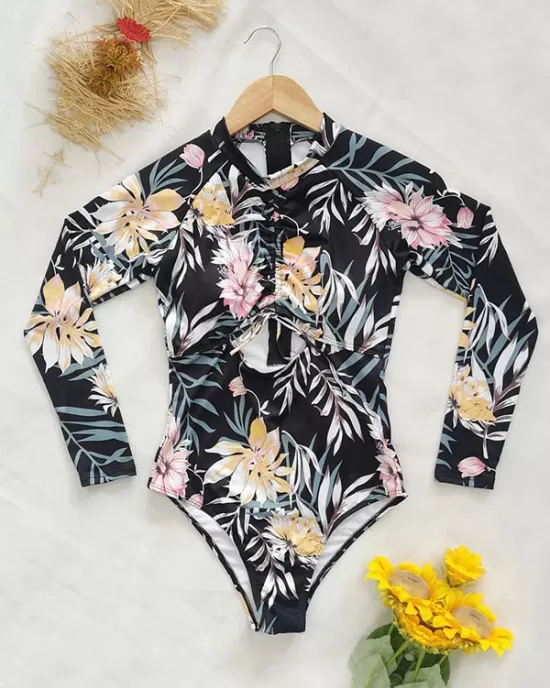 Long Sleeve Floral-Print Hollow Wetsuit