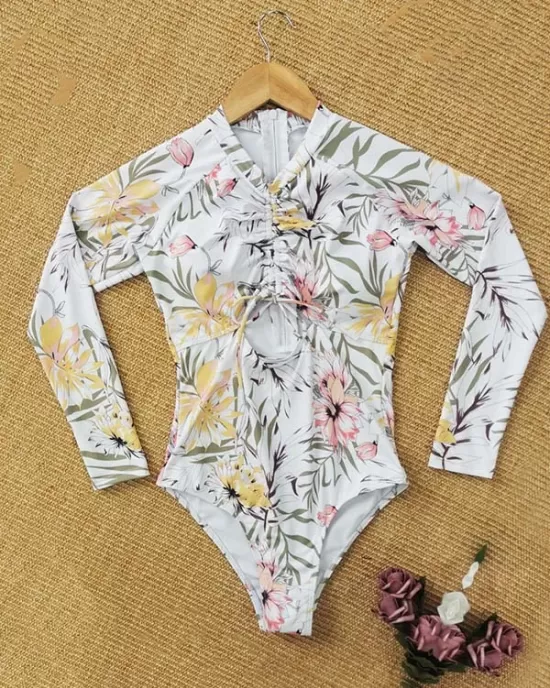 Long Sleeve Floral-Print Hollow Wetsuit