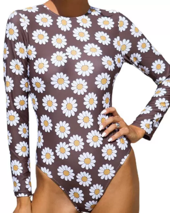 Long Sleeves Floral Printed Backless Wetsuit