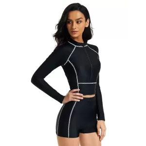 Long Sleeves Solid Color High-Waisted Split Wetsuits