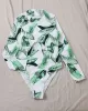 Floral Print Long Sleeve Hollow Zipper One-Piece Swimwear