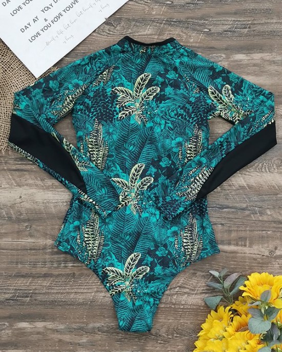 Printed Zipper Long Sleeves One-Piece Wetsuit