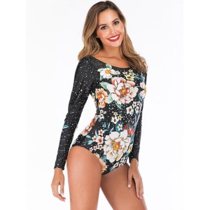 Floral Printed Zipper One Piece Wetsuit