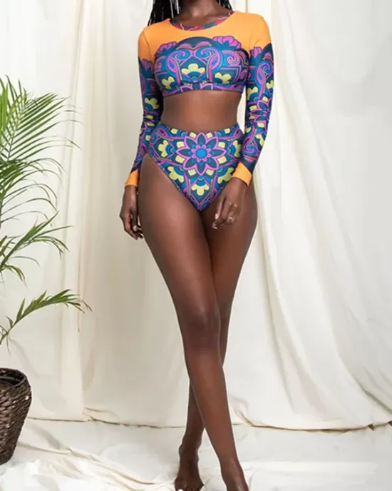 Floral Long Sleeve High-Waisted Wetsuit