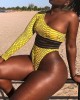 One-Shoulder Long Sleeve Snake-Print Split Bikini Swimsuit