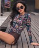 Floral Zipper Long Sleeve High-Waisted Split Wetsuit Swimwear