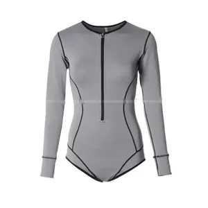 Split-Joint Long Sleeve Front Zipper Solid Color One-Piece Rash Guard Swimwear