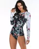 Zipper Contrast Color Floral Print Slim Surfing One-Piece Wetsuit Swimwear