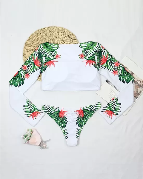 Long-Sleeves Floral Printed Split Wetsuit