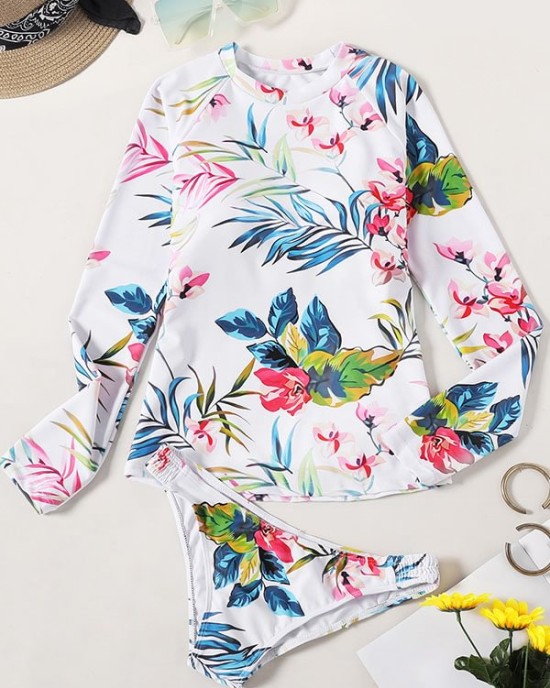 Long Sleeve Floral-Print Split Wetsuit