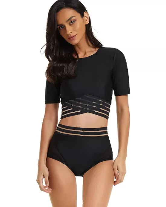 Short Sleeves High-Waisted Solid Color Split Wetsuits